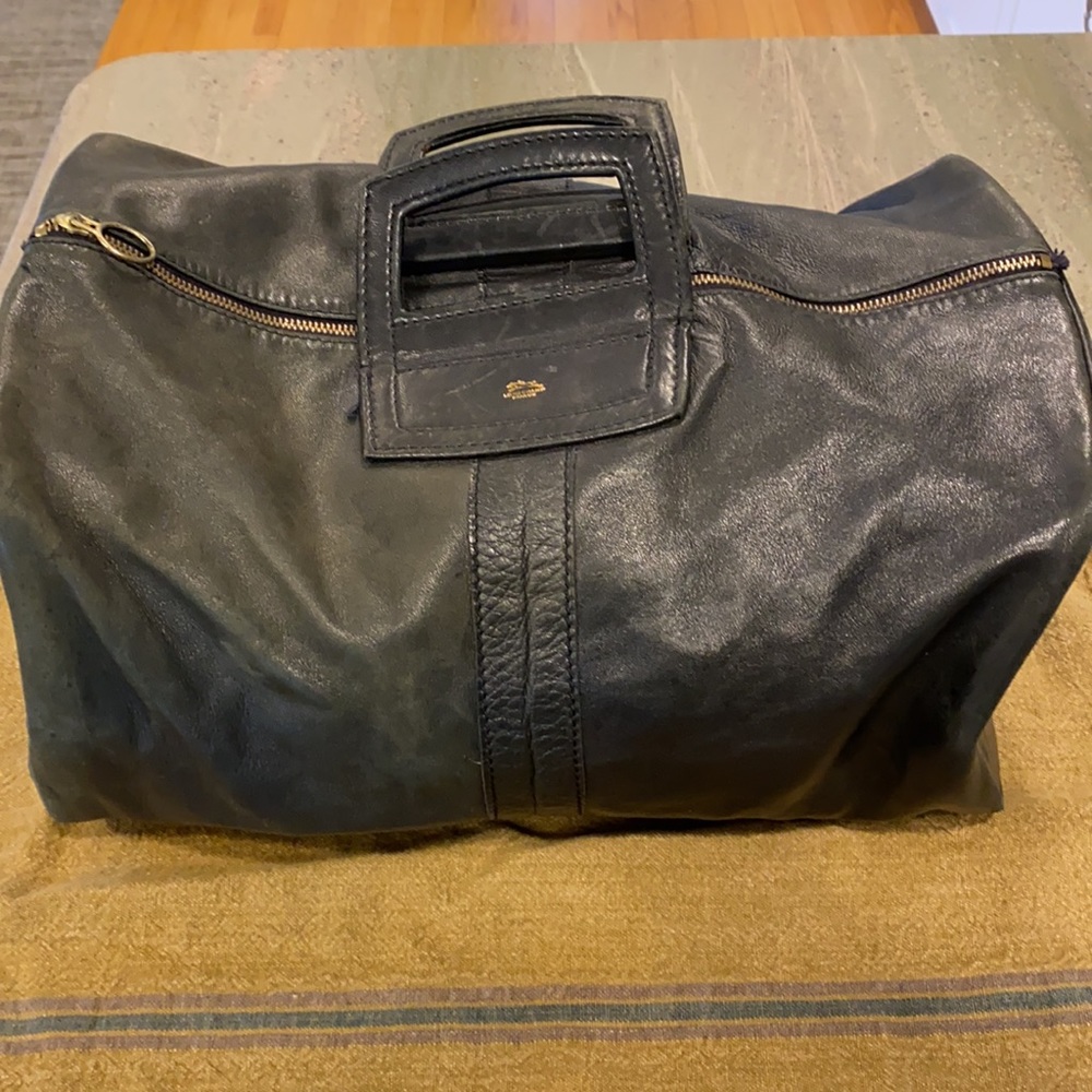 Longchamp vintage black leather weekender valise